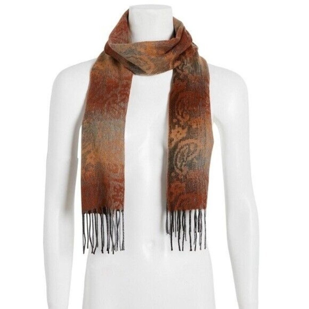 Steve Madden Womens One Size Ombre Paisley Muffler Scarf Brown C4054 $42 401